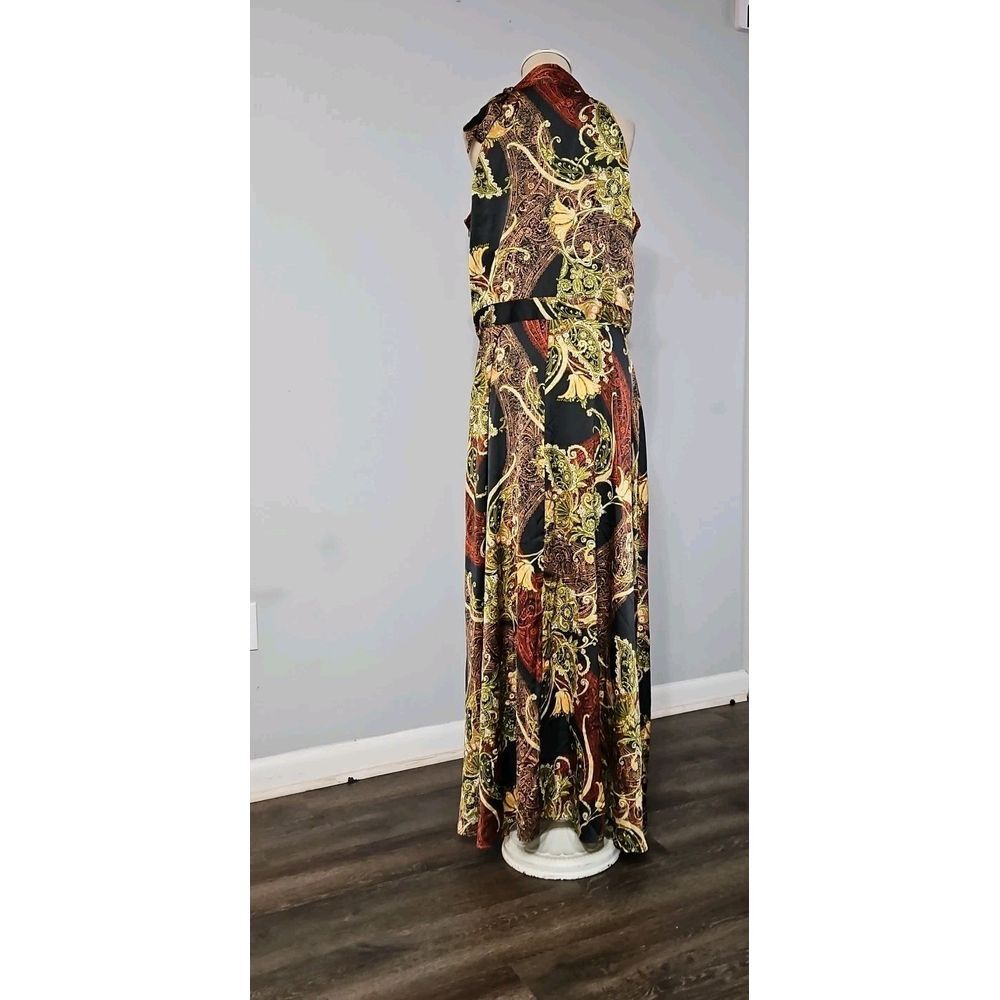 Tahari Women Halter‎ Side Tie Neck Paisley Maxi Dress Size 14 Sleeveless - Picture 7 of 11
